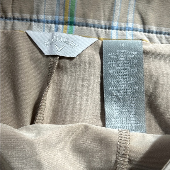 Callaway Golf Skort featuring a tan, green, yellow, white plaid pattern, Size 14 - Picture 9 of 11